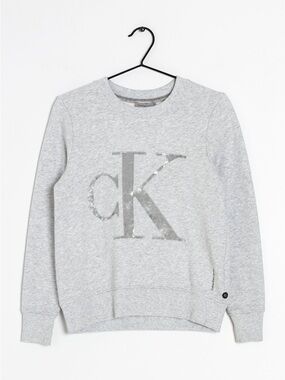 Calvin Klein Heather Gray Sequin CK Logo Sweatshirt | Women's Small | EUC